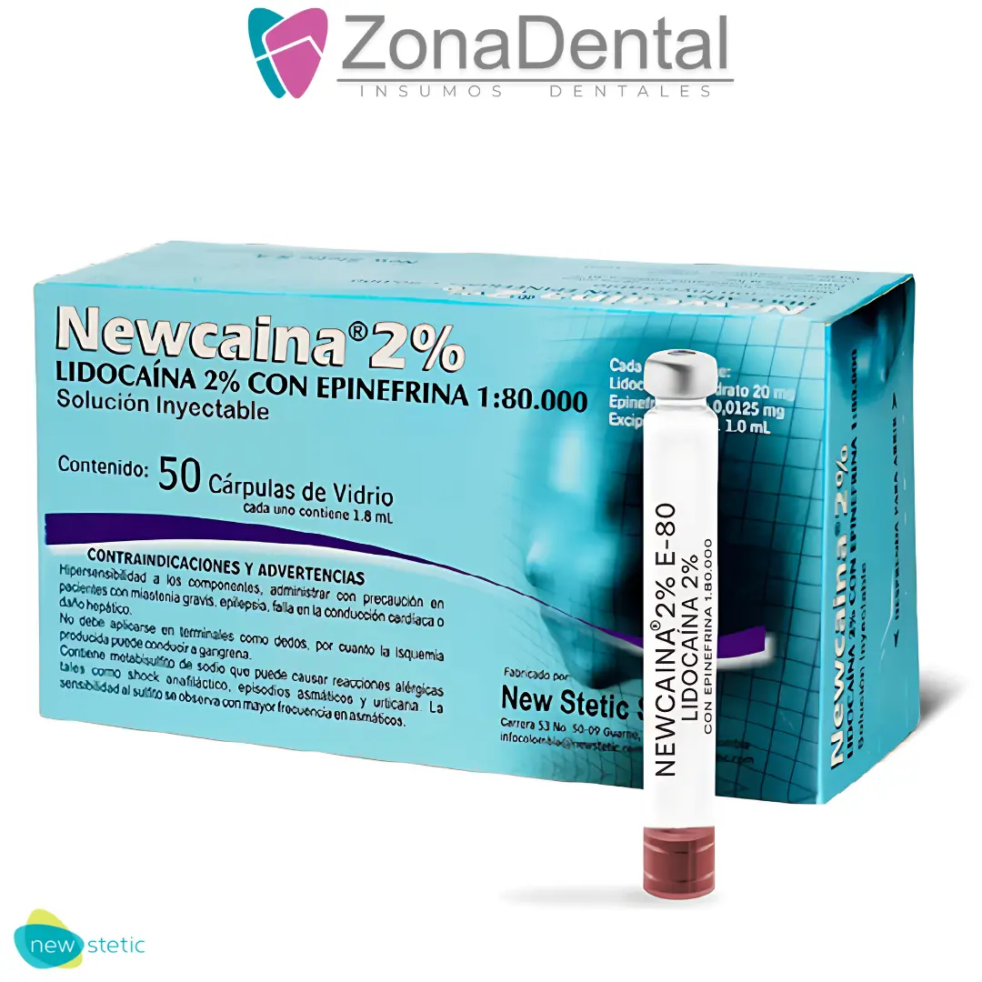 NEWCAINA LIDOCAINA 2% CON EPINEFRINA 1:80 ANESTESIA PLASTICO 50un  NEW STETIC