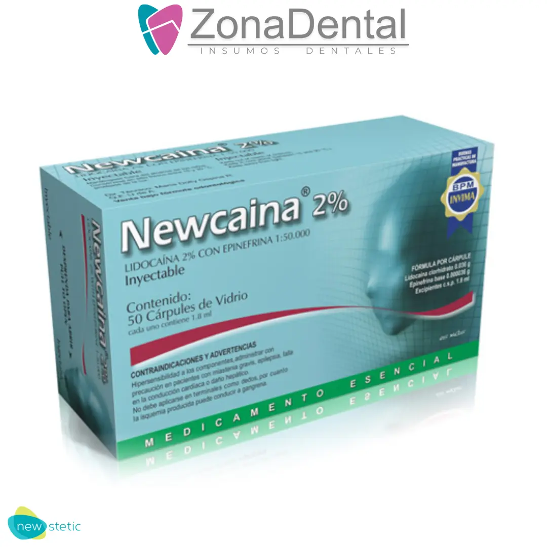 NEWCAINA LIDOCAINA 2% CON EPINEFRINA 1:80 ANESTESIA VIDRIO 50un  NEW STETIC
